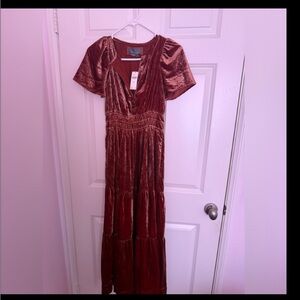Elegant Velvet Maxi Dress in Rich Burgundy xxs